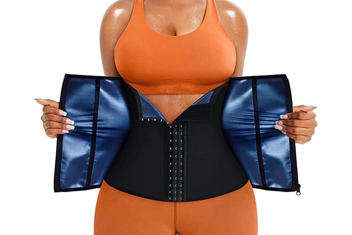 Women's Workout Waist Trainer - 3-Row Hook & Zip Slimming Belt for Yoga & Fitness - Blue & M - Image 6
