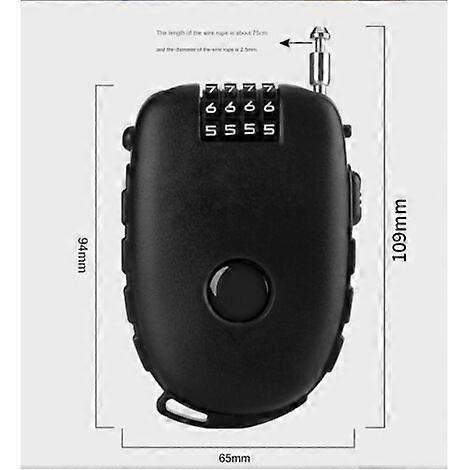 Bike Lock, Bicycle Lock, Cable Lock, Stroller Lock with 70cm Retractable Cable for Bicycles, Skis, Snowboards and Strollers - Image 2