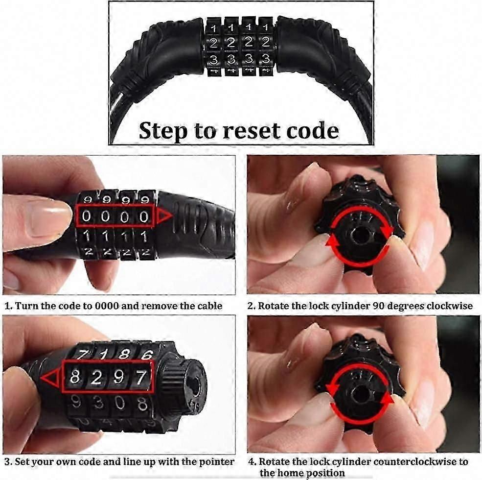 Bike Lock,4-Digit Password Bicycle Lock Portable Anti Theft Bike Password Lock for Bicycles, Motorbike, Electric Bicycles (Black) - Image 4