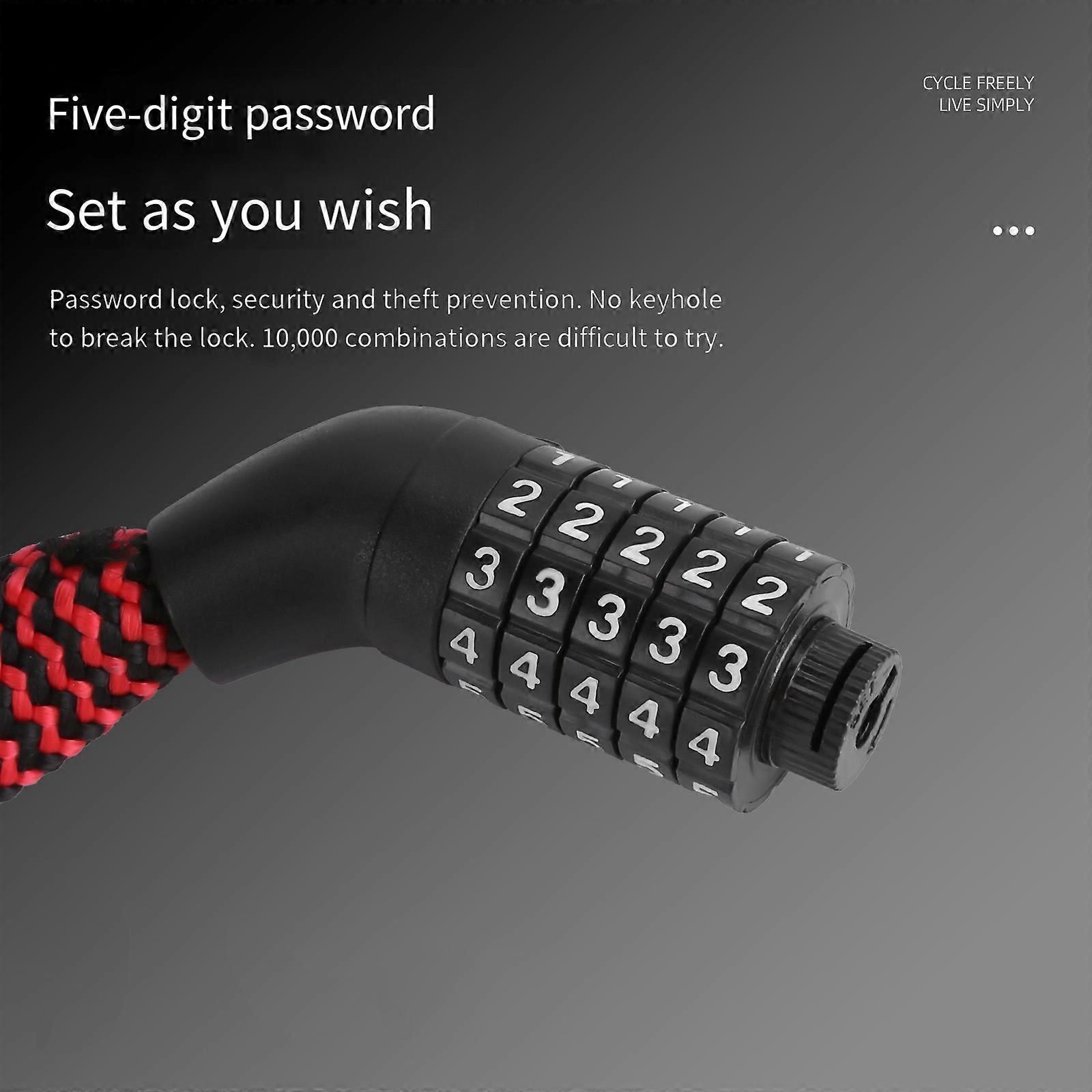 Portable 5-Digit Combination Bike Chain Lock, Keyless Anti-Theft Security Lock for Bicycle, Mountain Bike, Scooter and Motorcycle - Black - Image 5