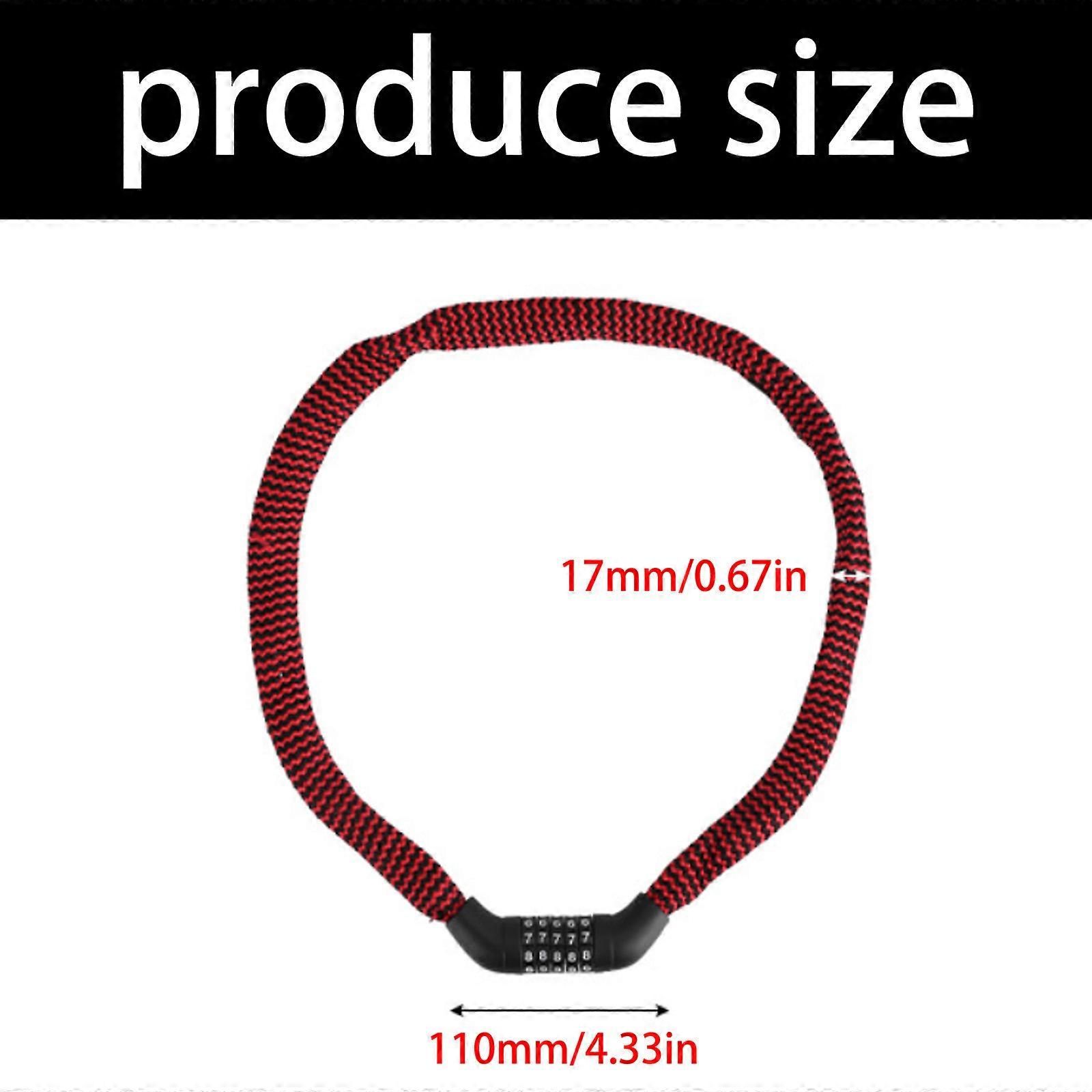 Portable 5-Digit Combination Bike Chain Lock, Keyless Anti-Theft Security Lock for Bicycle, Mountain Bike, Scooter and Motorcycle - Red - Image 3