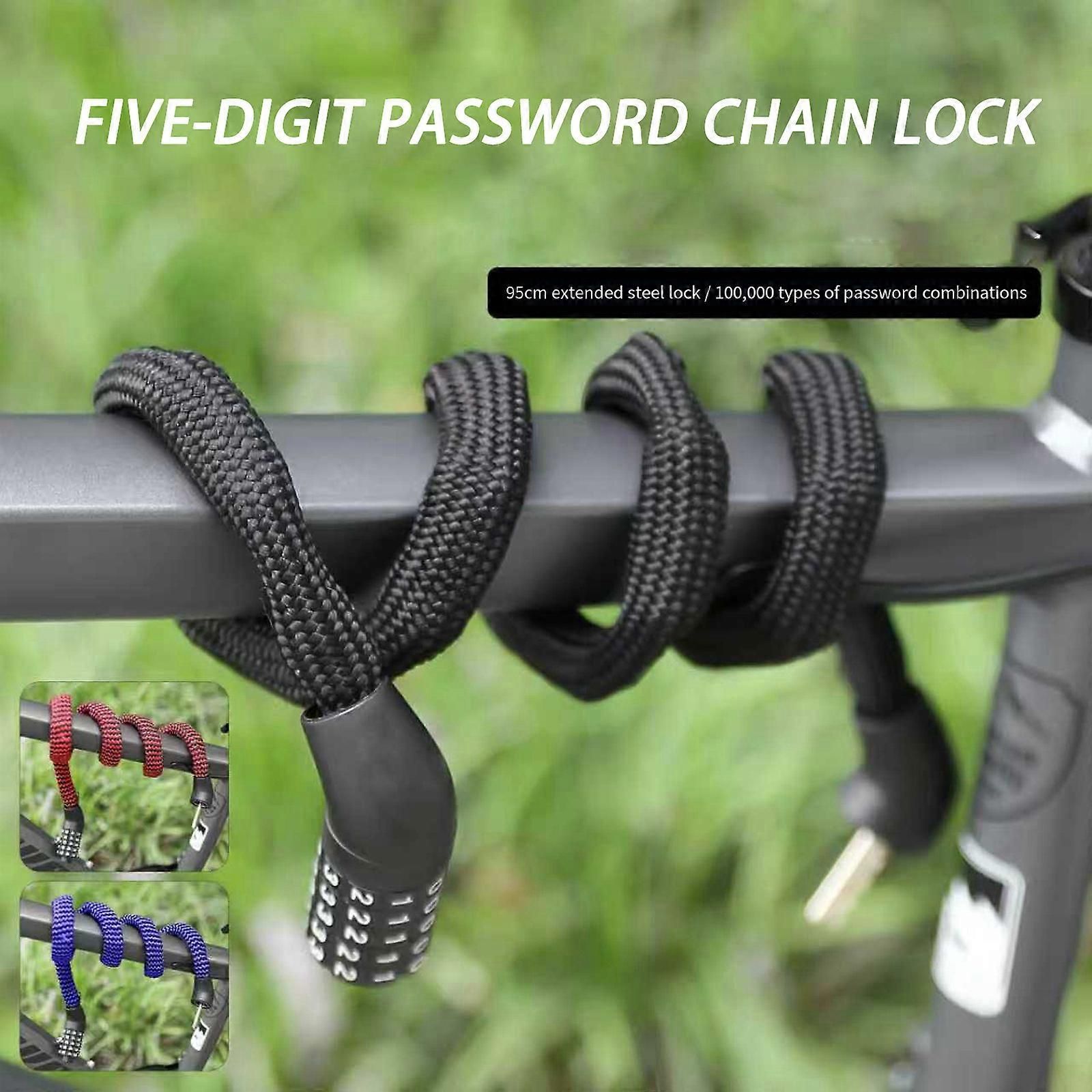 Portable 5-Digit Combination Bike Chain Lock, Keyless Anti-Theft Security Lock for Bicycle, Mountain Bike, Scooter and Motorcycle - Red - Image 5