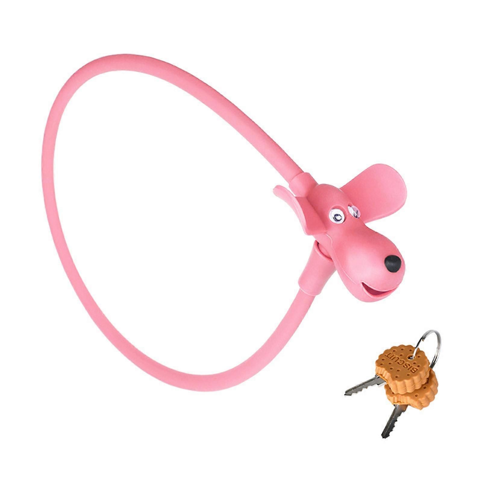 Portable Bike Cable Lock with Silicone Cover, Lightweight Anti-Theft Bicycle Security Lock, Cookie Dog Design - Pink - Image 1