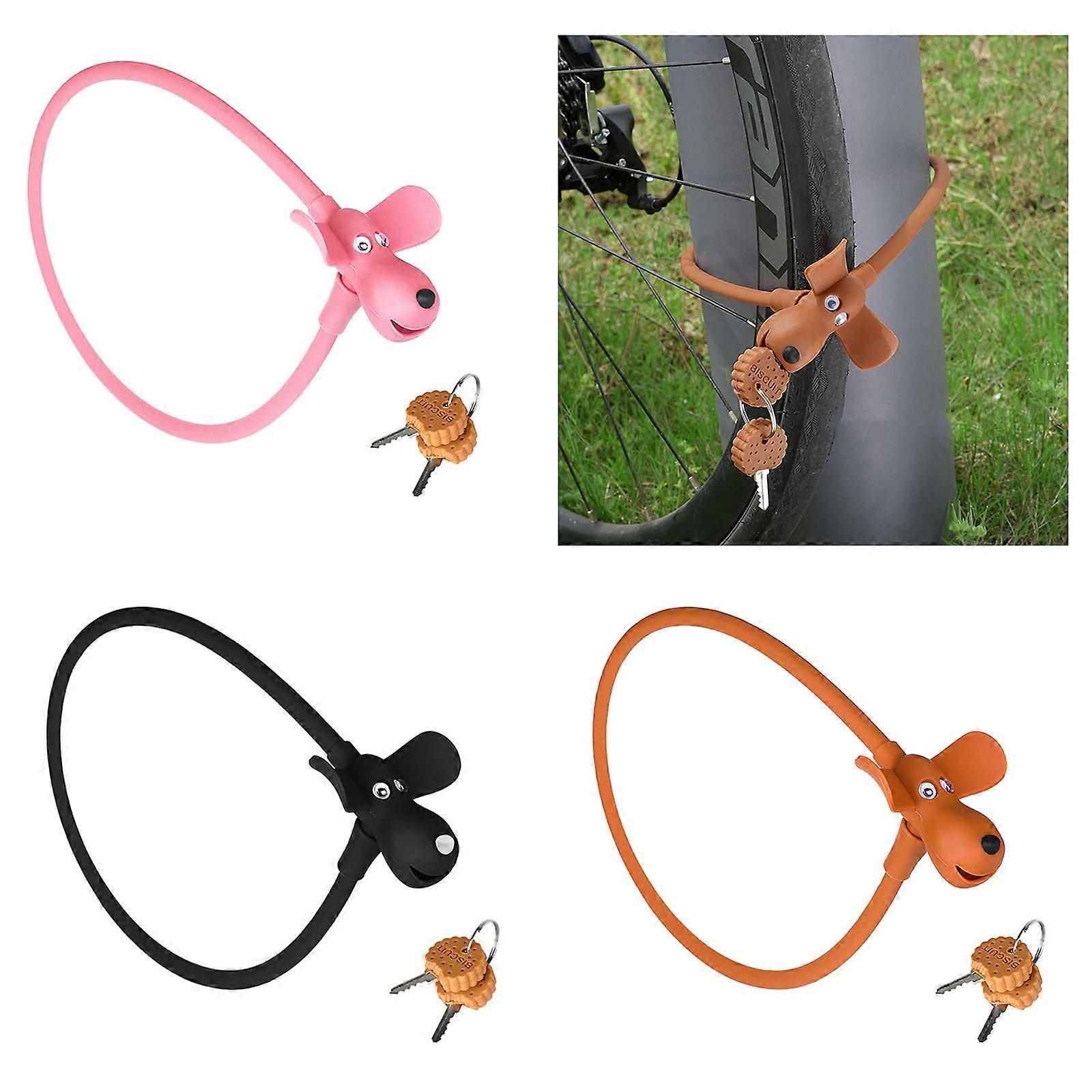Portable Bike Cable Lock with Silicone Cover, Lightweight Anti-Theft Bicycle Security Lock, Cookie Dog Design - Pink - Image 2