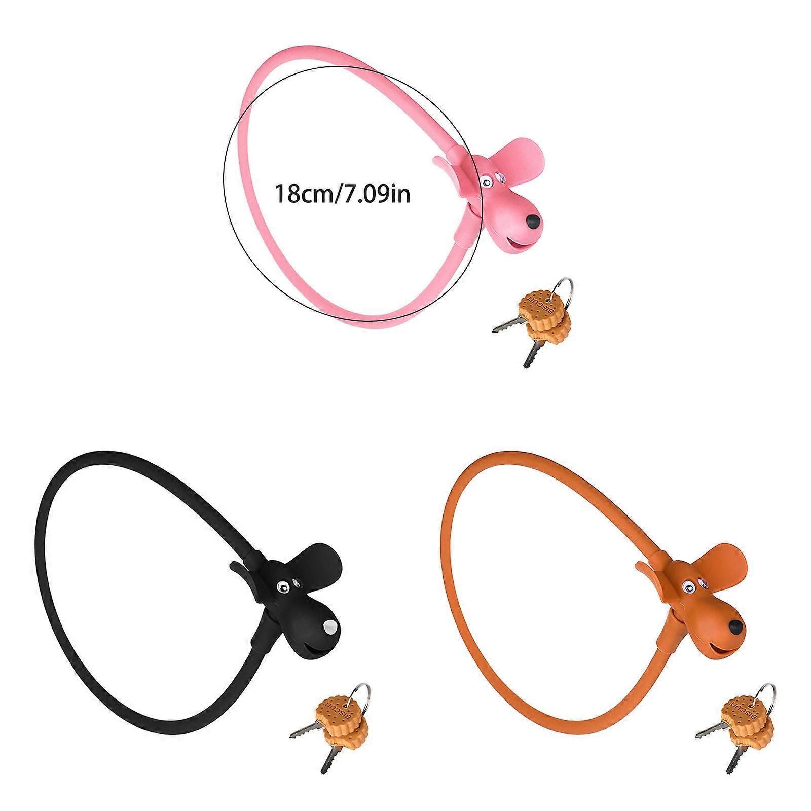 Portable Bike Cable Lock with Silicone Cover, Lightweight Anti-Theft Bicycle Security Lock, Cookie Dog Design - Pink - Image 3