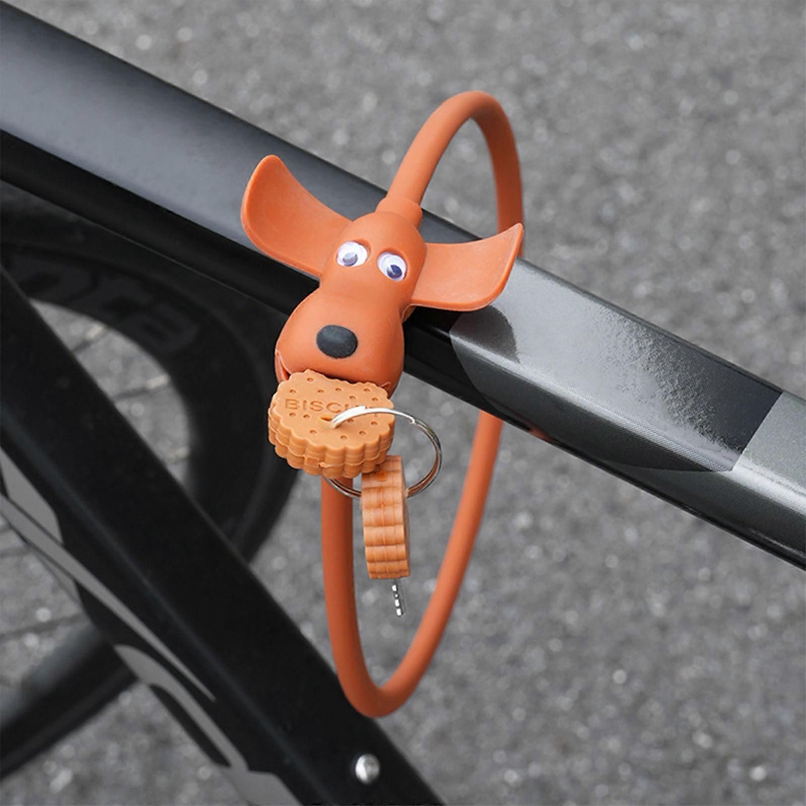 Portable Bike Cable Lock with Silicone Cover, Lightweight Anti-Theft Bicycle Security Lock, Cookie Dog Design - Black - Image 4