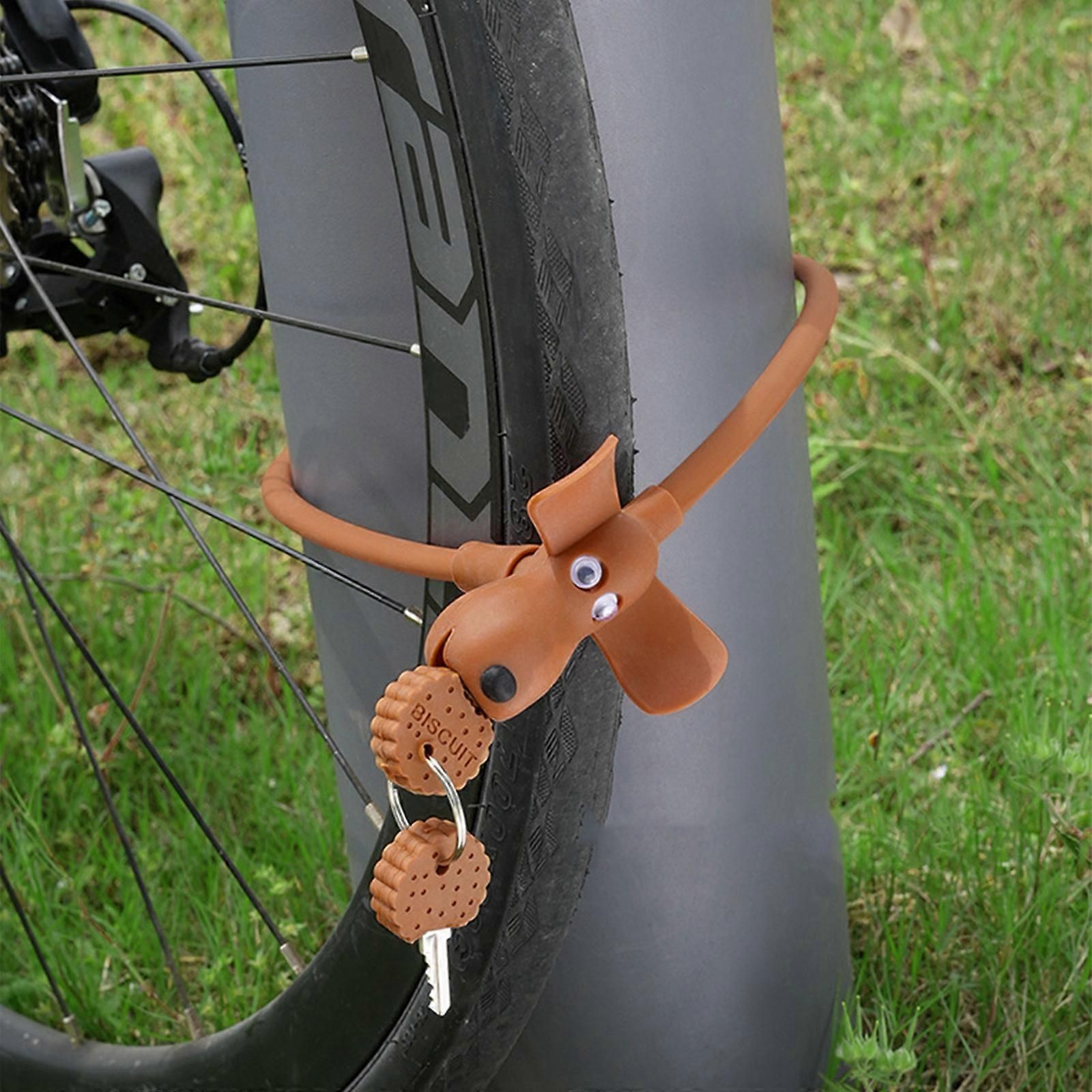 Portable Bike Cable Lock with Silicone Cover, Lightweight Anti-Theft Bicycle Security Lock, Cookie Dog Design - Black - Image 5