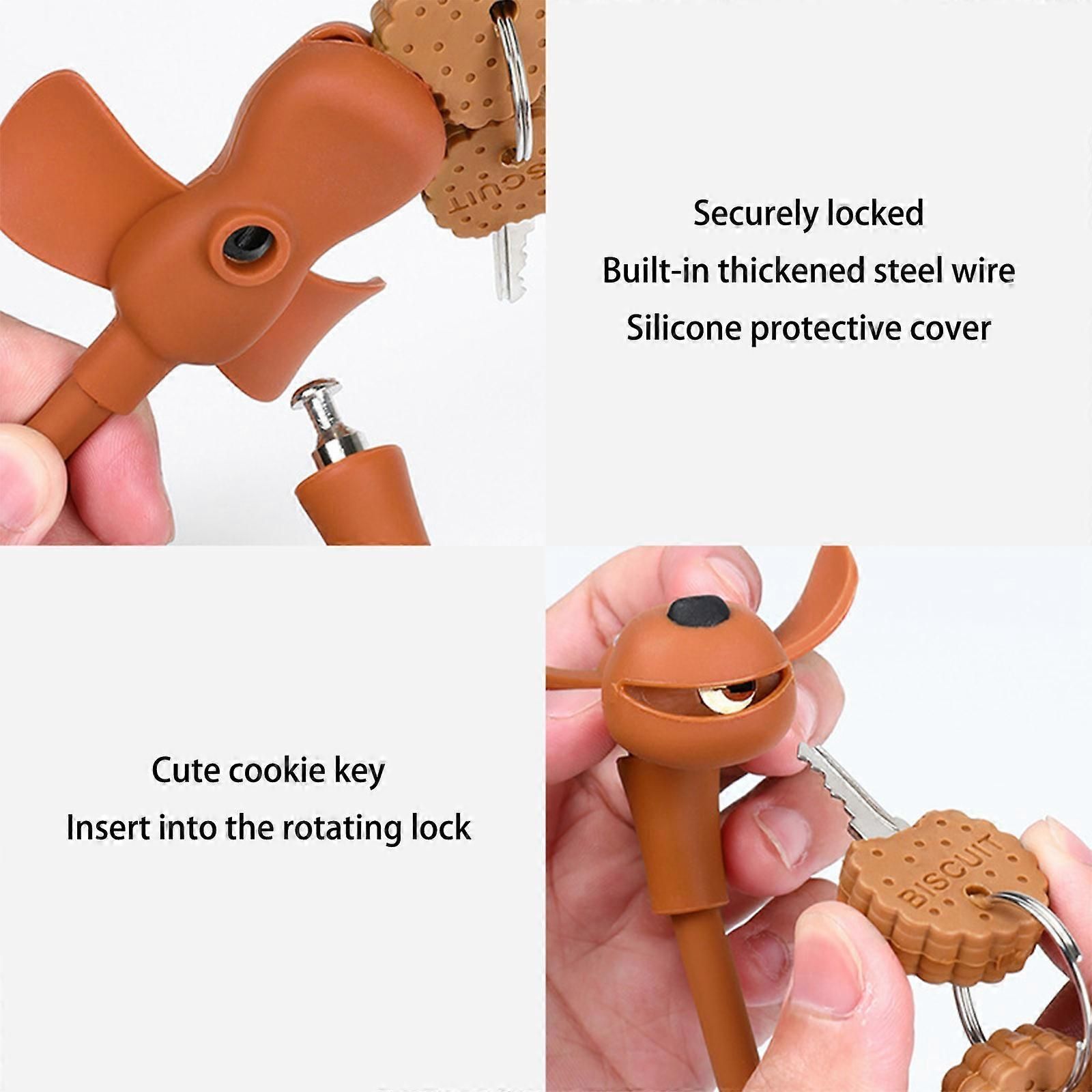Portable Bike Cable Lock with Silicone Cover, Lightweight Anti-Theft Bicycle Security Lock, Cookie Dog Design - Brown - Image 4