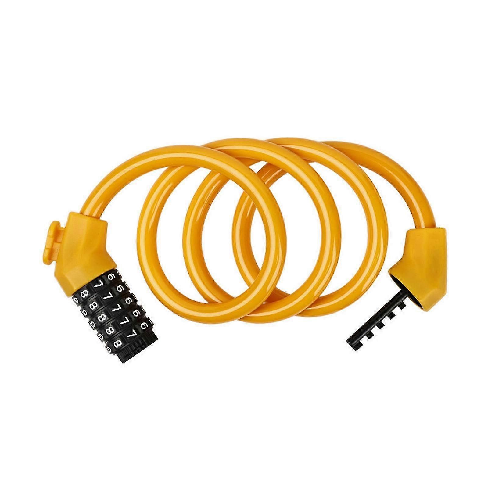 5-Digit Resettable Combination Bike Cable Lock, Self-Coiling Waterproof Anti-Theft Security Lock for Bicycle, Motorcycle, Scooter and Skateboard - Yellow - Image 1