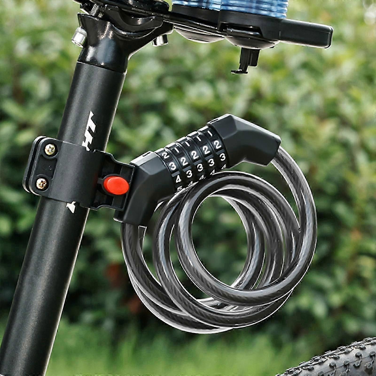 5-Digit Resettable Combination Bike Cable Lock, Self-Coiling Waterproof Anti-Theft Security Lock for Bicycle, Motorcycle, Scooter and Skateboard - Green - Image 5