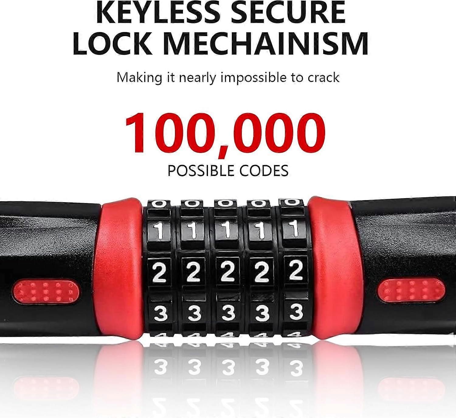 Bike Chain Lock, 5 Digit Combination High Security Bicycle Lock Resettable Heavy Duty Cycling Chain Locks for Bicycle - 0.9m - Image 2
