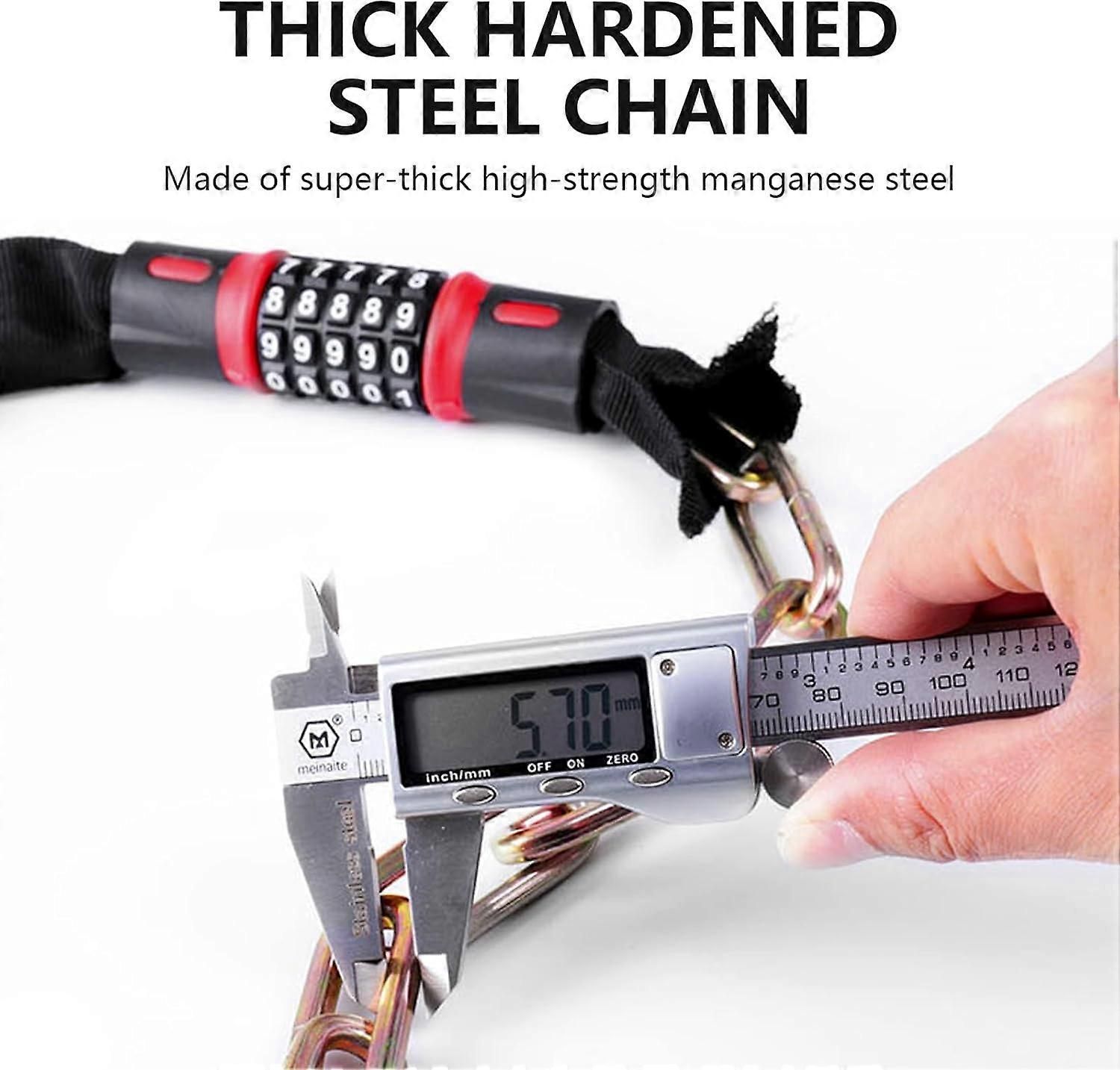 Bike Chain Lock, 5 Digit Combination High Security Bicycle Lock Resettable Heavy Duty Cycling Chain Locks for Bicycle - 0.9m - Image 3