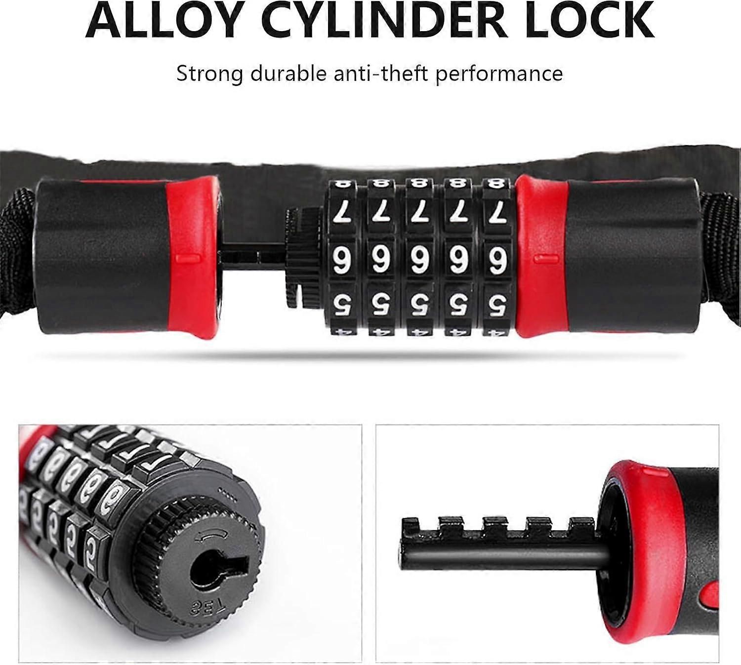 Bike Chain Lock, 5 Digit Combination High Security Bicycle Lock Resettable Heavy Duty Cycling Chain Locks for Bicycle - 0.9m - Image 4