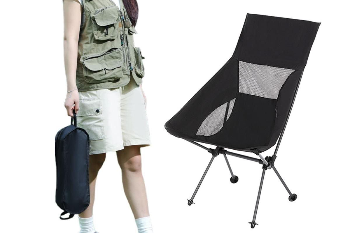 Portable Compact Camping Chair for Outdoor Camp Travel Picnic Lightweight Folding High Back Camping Chair With Head Support -Black - Image 1