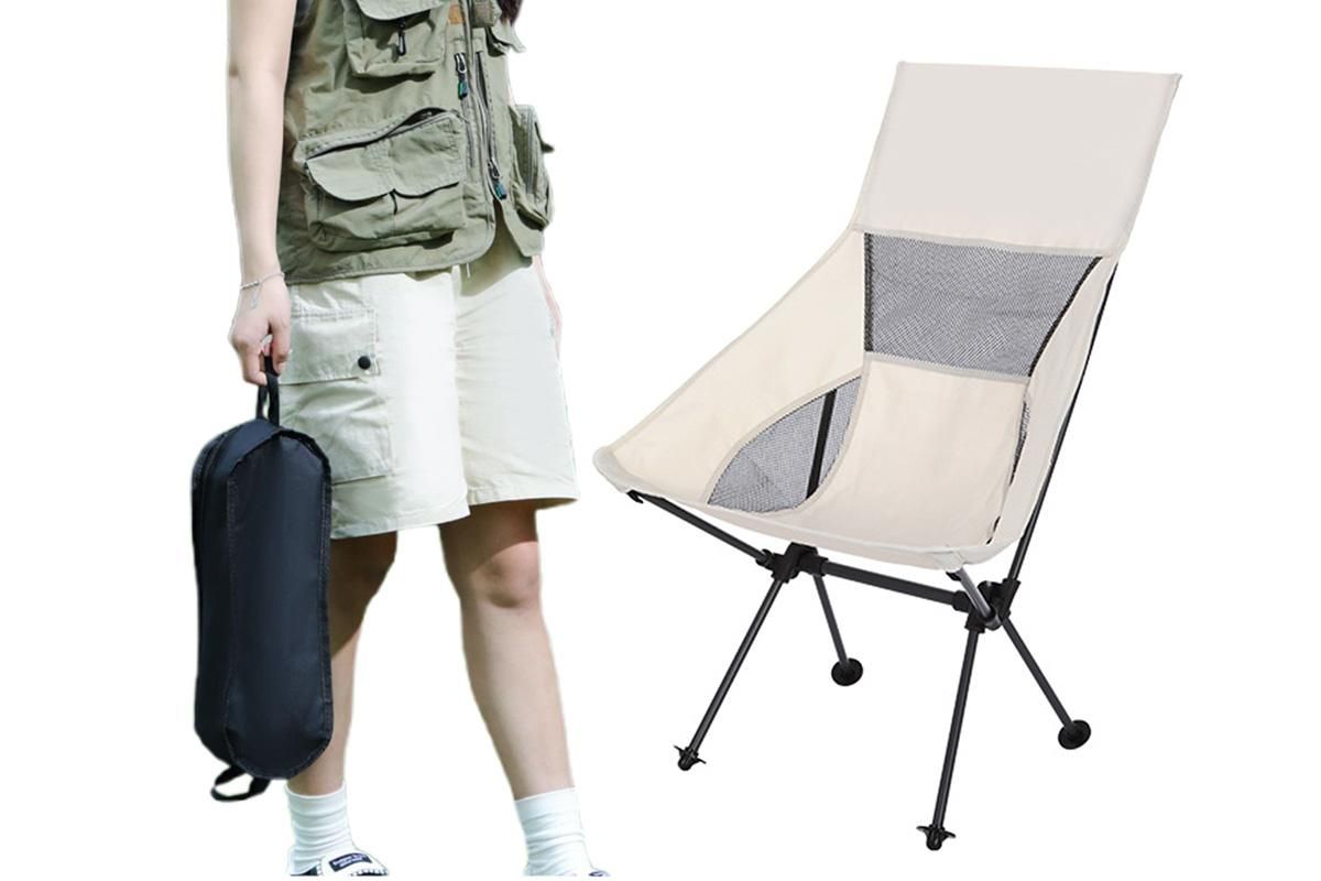 Portable Compact Camping Chair for Outdoor Camp Travel Picnic Lightweight Folding High Back Camping Chair With Head Support -Beige - Image 1