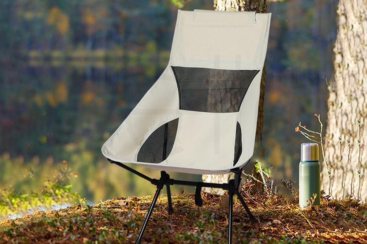 Portable Compact Camping Chair for Outdoor Camp Travel Picnic Lightweight Folding High Back Camping Chair With Head Support -Beige - Image 3
