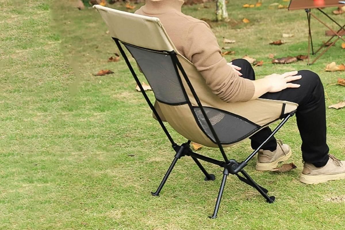 Portable Compact Camping Chair for Outdoor Camp Travel Picnic Lightweight Folding High Back Camping Chair With Head Support -Beige - Image 4