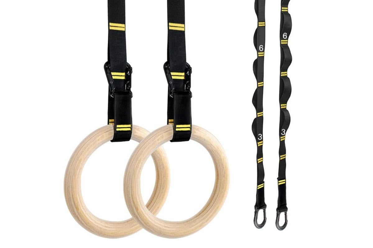 Wooden Gymnastic Rings Set Adjustable Fitness Rings for Home Workouts - Image 1