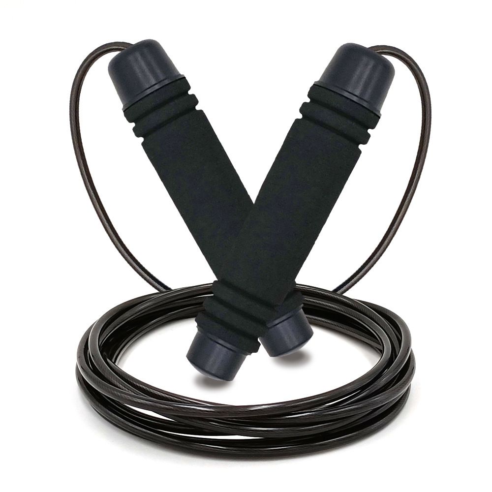 Adjustable Speed Jump Rope with Soft Memory Foam Handles, Tangle-Free Skipping Rope for Fitness, Cardio Workout & Exercise - Black - Image 1