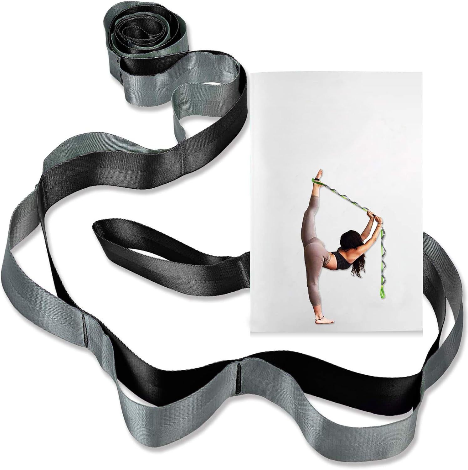 12 Loop Yoga Stretch Strap, Non-Elastic Stretching Strap for Yoga, Pilates, Physical Therapy & Flexibility Training - Gray - Image 1