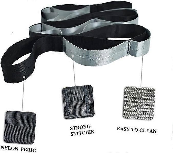 12 Loop Yoga Stretch Strap, Non-Elastic Stretching Strap for Yoga, Pilates, Physical Therapy & Flexibility Training - Gray - Image 3