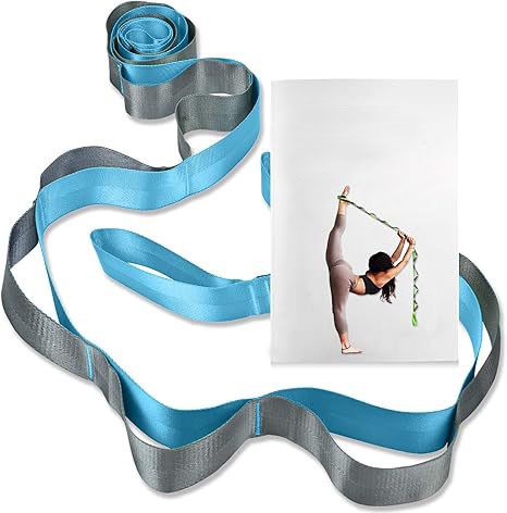 12 Loop Yoga Stretch Strap, Non-Elastic Stretching Strap for Yoga, Pilates, Physical Therapy & Flexibility Training - Blue - Image 1