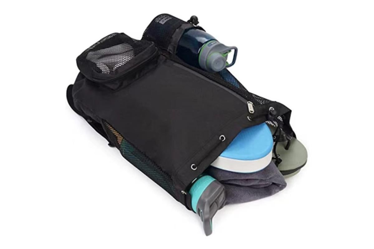 Mesh Beach Backpack with Wet Pocket Drawstring Waterproof Swimming Gym Bag for Men Women - Black - Image 3