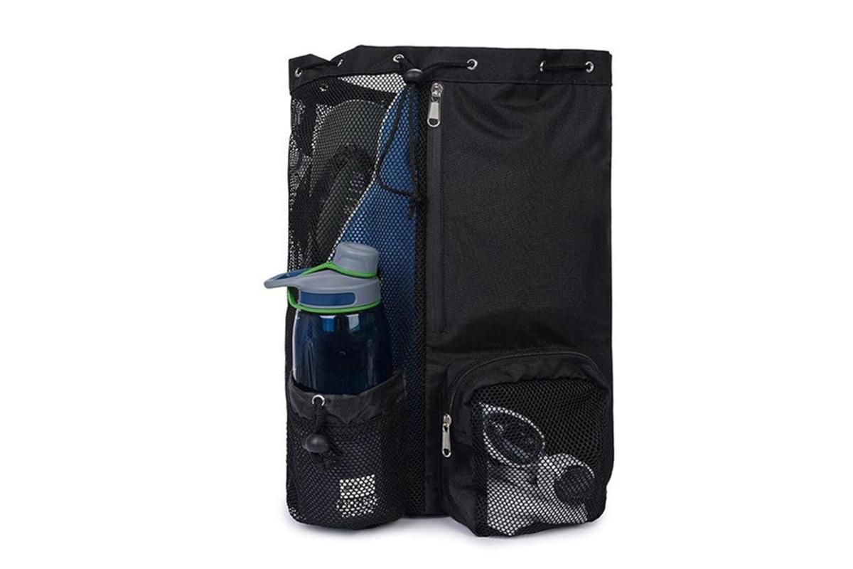 Mesh Beach Backpack with Wet Pocket Drawstring Waterproof Swimming Gym Bag for Men Women - Black - Image 4