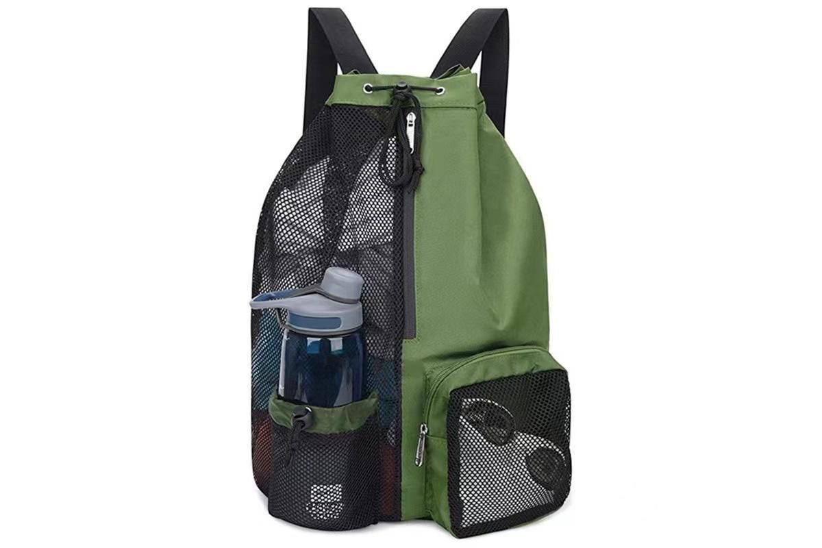 Mesh Beach Backpack with Wet Pocket Drawstring Waterproof Swimming Gym Bag for Men Women - Black - Image 6