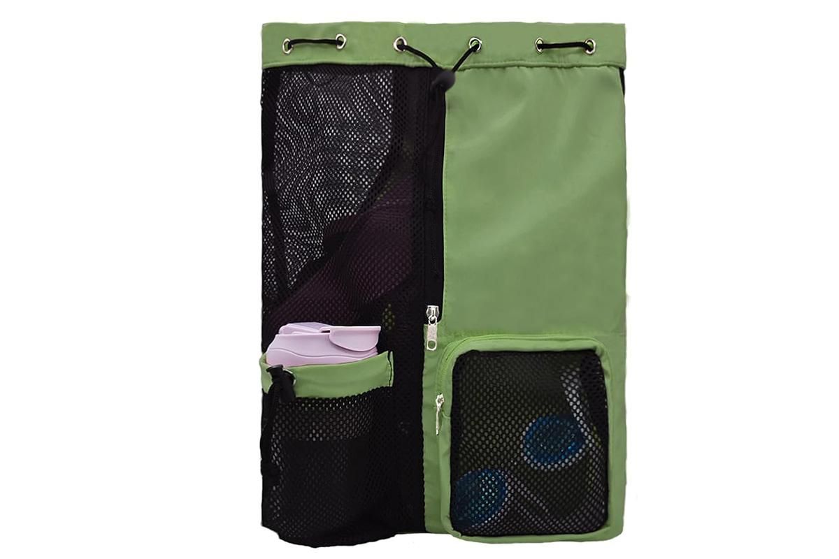 Mesh Beach Backpack with Wet Pocket Drawstring Waterproof Swimming Gym Bag for Men Women - Green - Image 2