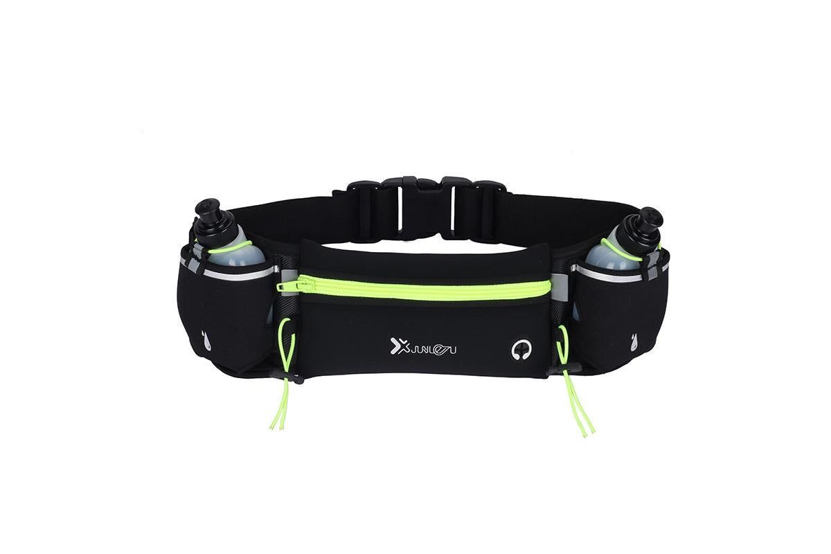 Hydration Running Belt with 2 Water Bottles and Phone Pouch for Marathon Hiking - Green - Image 1