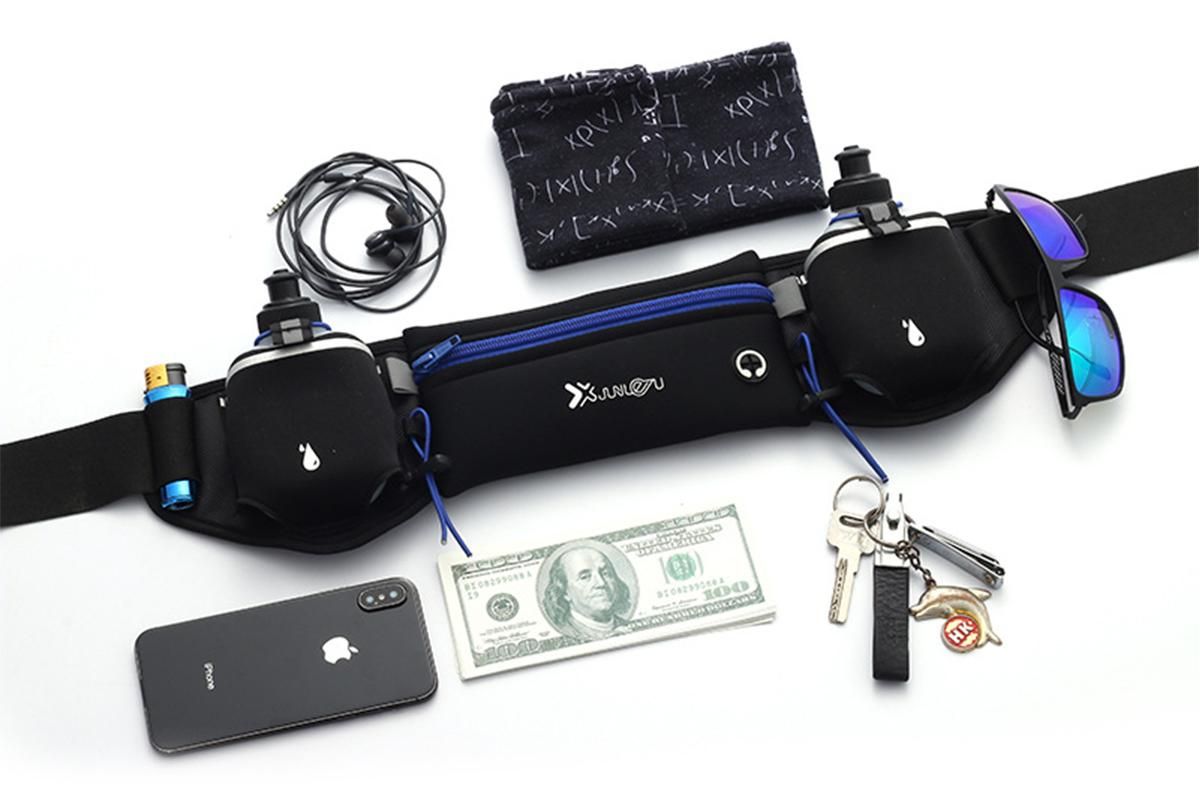 Hydration Running Belt with 2 Water Bottles and Phone Pouch for Marathon Hiking - Blue - Image 2