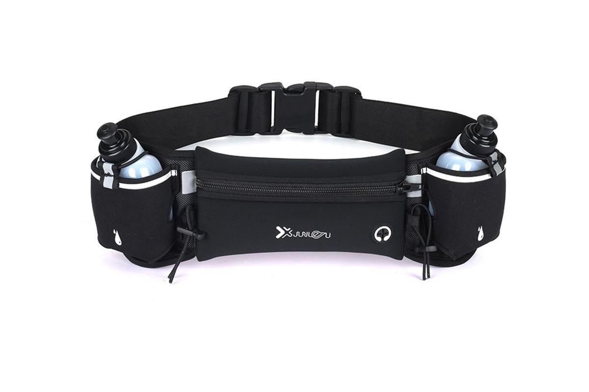 Hydration Running Belt with 2 Water Bottles and Phone Pouch for Marathon Hiking - Black - Image 1