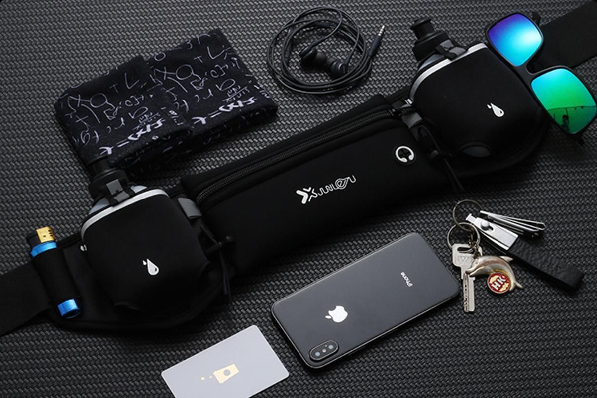 Hydration Running Belt with 2 Water Bottles and Phone Pouch for Marathon Hiking - Black - Image 3