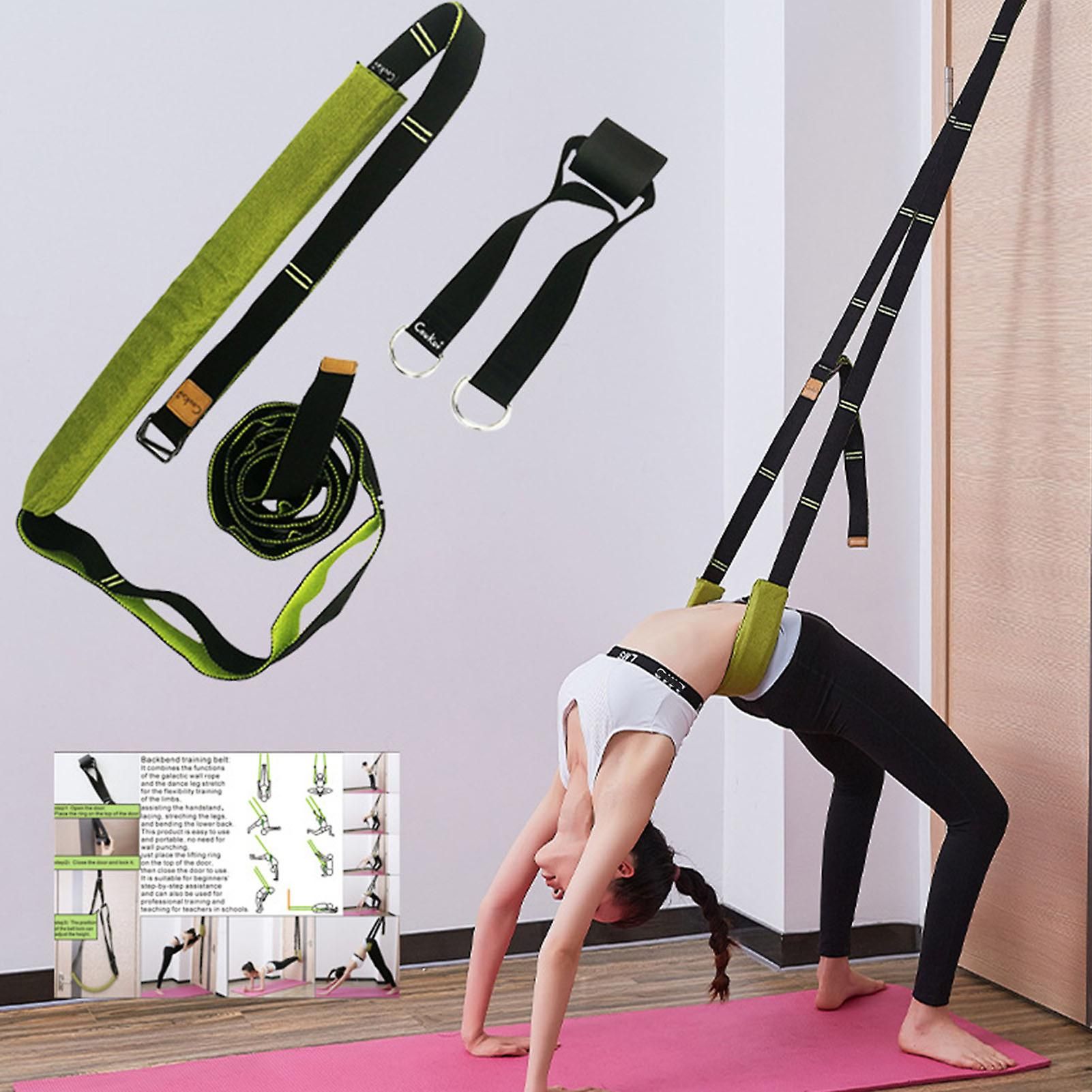Yoga Strap for Stretching Multifunction Back Bend Assist Trainer Door Waist Back Leg Stretch Strap for Dancing Gym Green - Image 5