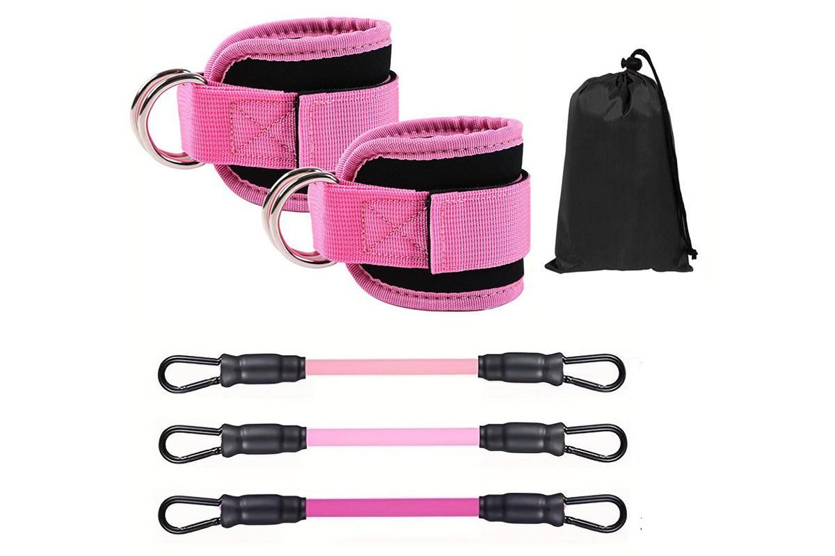 6Pcs Ankle Resistance Bands Ankle Bands for Working Out with Cuffs Resistance Bands -Pink - Image 2