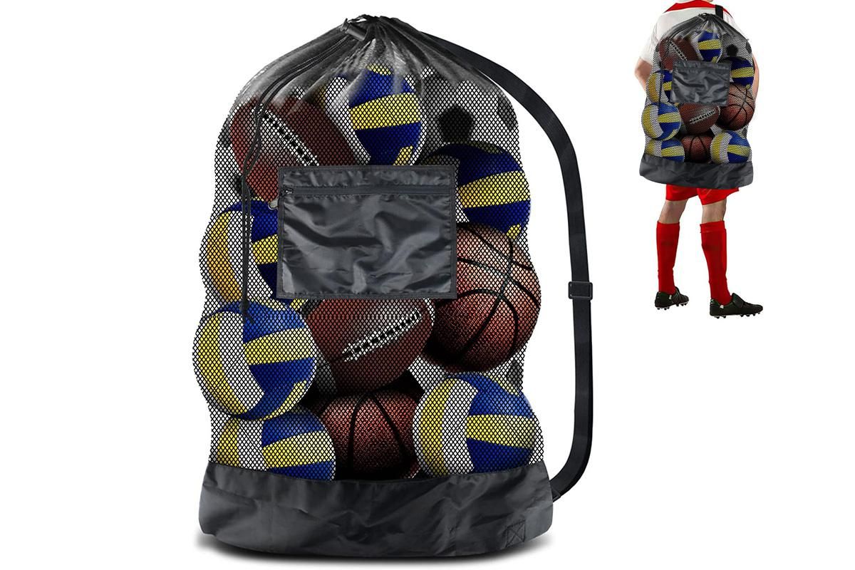 Extra Large Sport Ball Bag Heavy Duty Breathable Mesh Storage Bag With Adjustable Shoulder Strap - Style 2 - Image 1