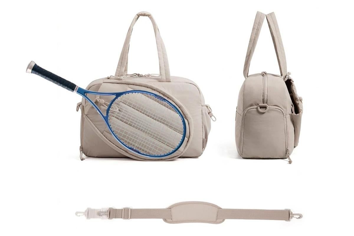 Womens Tennis Gym Bag Sports Tote Fits Two Rackets with Shoe Compartment - Camel - Image 3