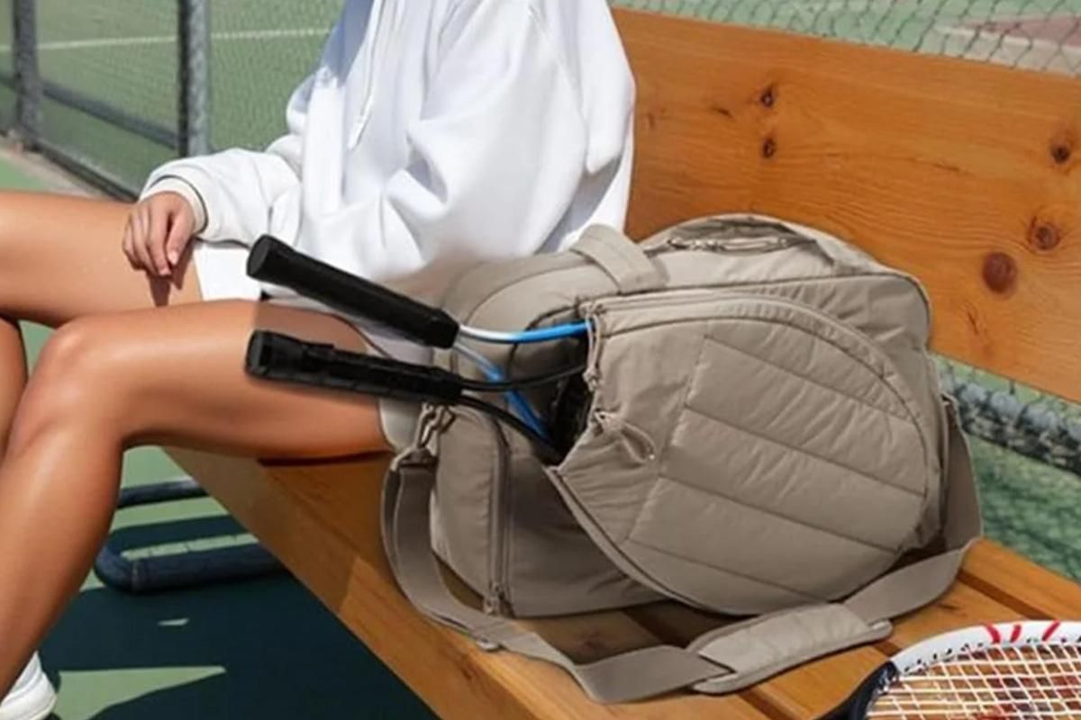 Womens Tennis Gym Bag Sports Tote Fits Two Rackets with Shoe Compartment - Camel - Image 4