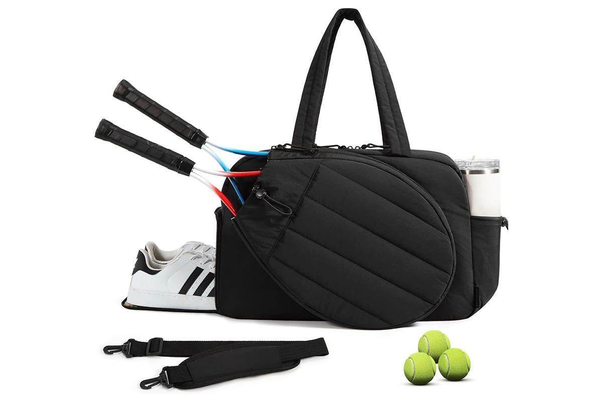 Womens Tennis Gym Bag Sports Tote Fits Two Rackets with Shoe Compartment - Camel - Image 7