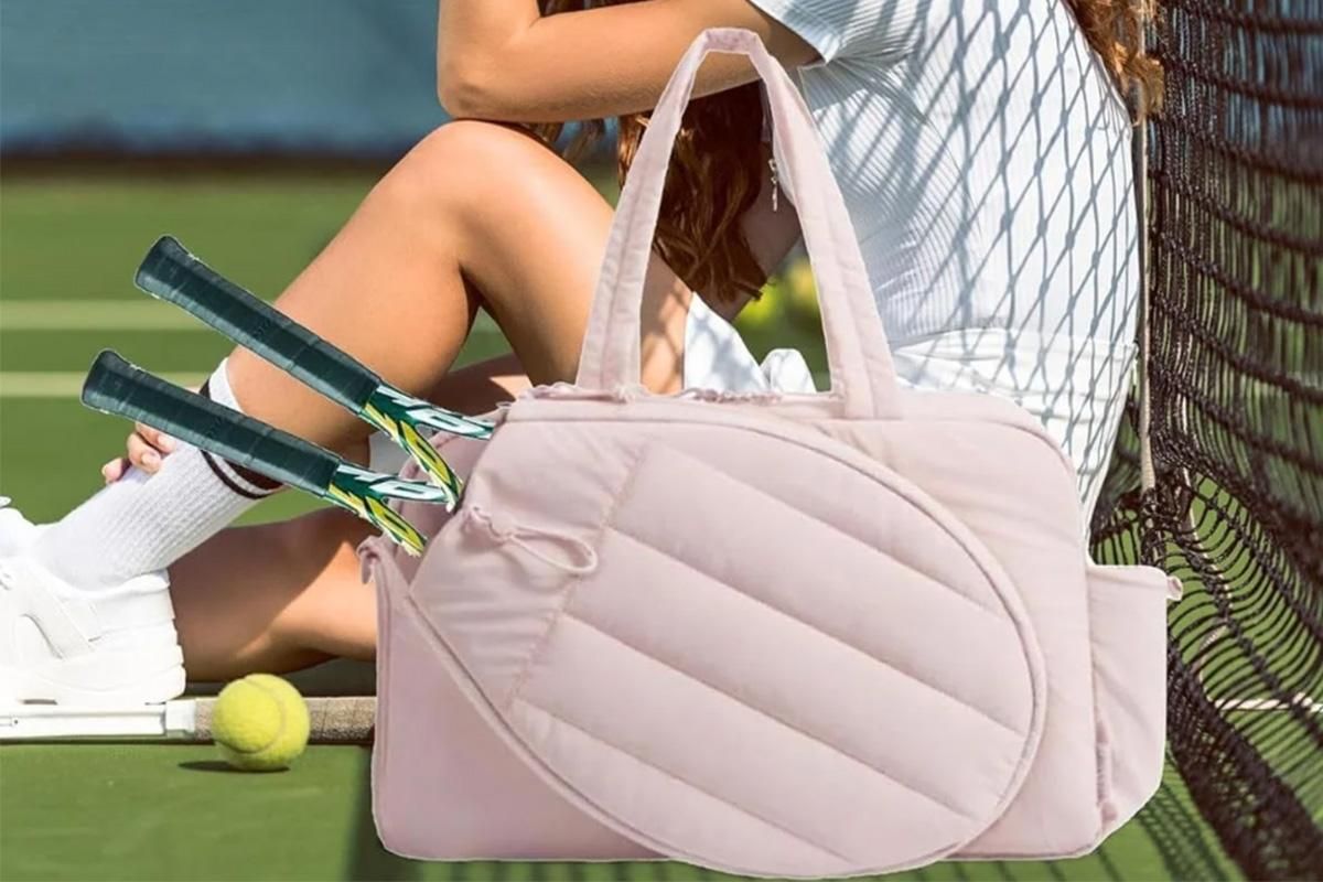 Womens Tennis Gym Bag Sports Tote Fits Two Rackets with Shoe Compartment - Pink - Image 3