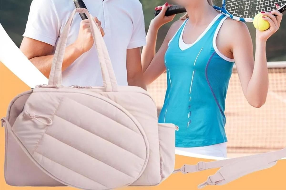 Womens Tennis Gym Bag Sports Tote Fits Two Rackets with Shoe Compartment - Pink - Image 4