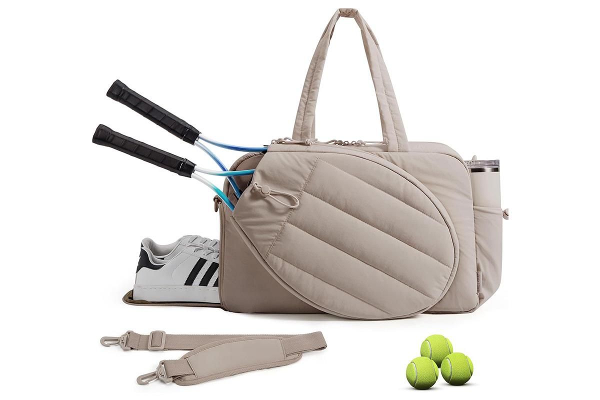 Womens Tennis Gym Bag Sports Tote Fits Two Rackets with Shoe Compartment - Pink - Image 6