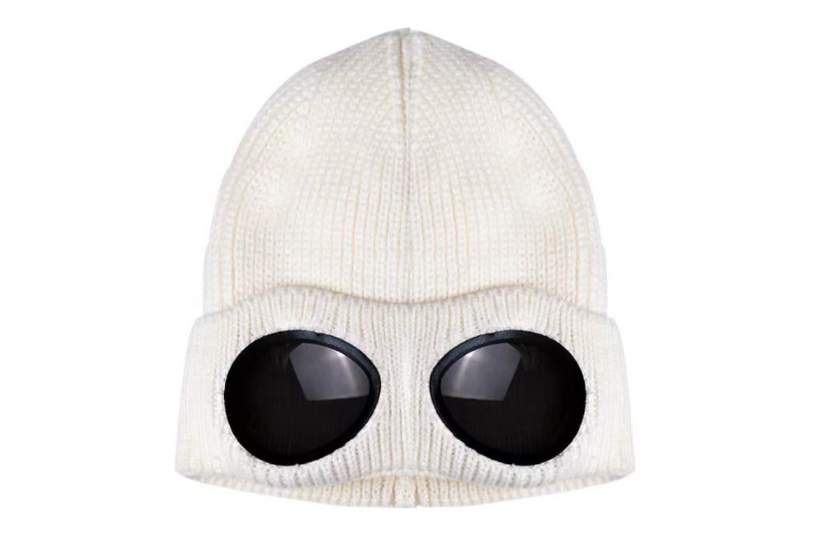 Winter Ski Hat with Goggles - Thermal Knit Beanie for Men & Women - White - Image 1