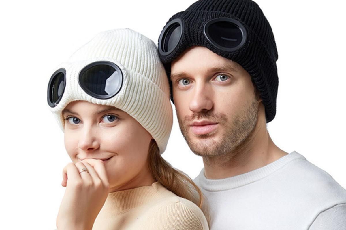 Winter Ski Hat with Goggles - Thermal Knit Beanie for Men & Women - White - Image 3
