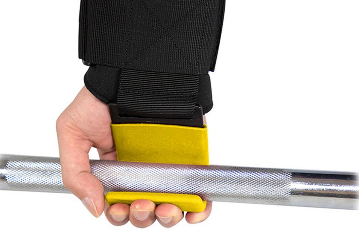 2pcs Weight Lifting Hook Hand Grip Support Wrist Straps Powerlifting Grips Gym Gloves(Yellow) - Image 1