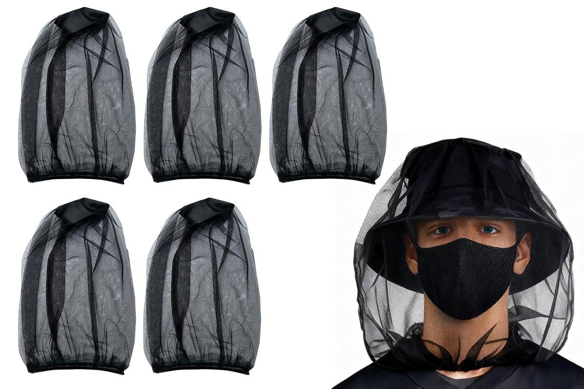 5Pcs Mosquito Head Net Bug Net Hat for Camping Hiking Fishing Gardening - Black - Image 2