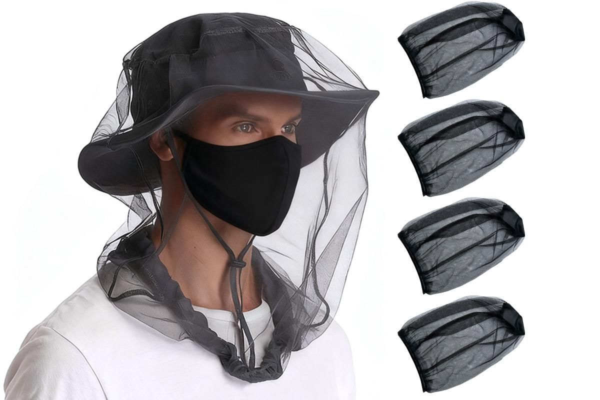 5Pcs Mosquito Head Net Bug Net Hat for Camping Hiking Fishing Gardening - Army Green - Image 6