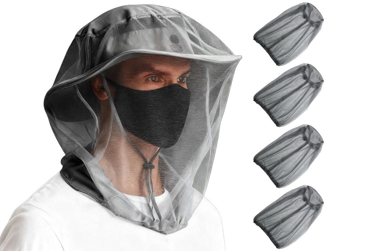 5Pcs Mosquito Head Net Bug Net Hat for Camping Hiking Fishing Gardening - Light Gray - Image 1