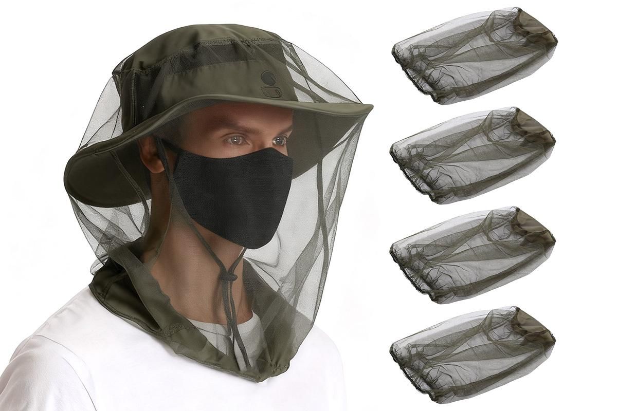5Pcs Mosquito Head Net Bug Net Hat for Camping Hiking Fishing Gardening - Light Gray - Image 8